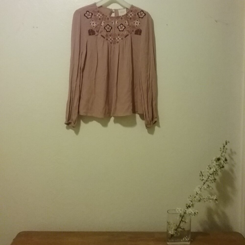 Embroidered Boho Peasant Blouse Size S Hippy 70s Flowy